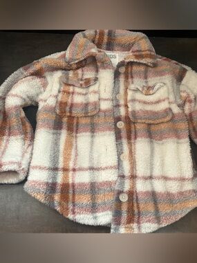 Ukids Cozy Plaid Sherpa Jacket in Cream, Rust & Dusty Blue